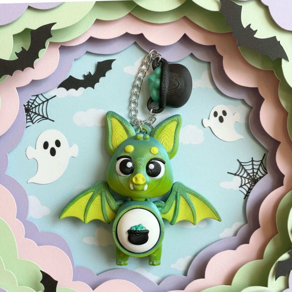 Cute Flexi Clicker Iridescent Fidget Bat Keychain Bag Charm Backpack Trinket